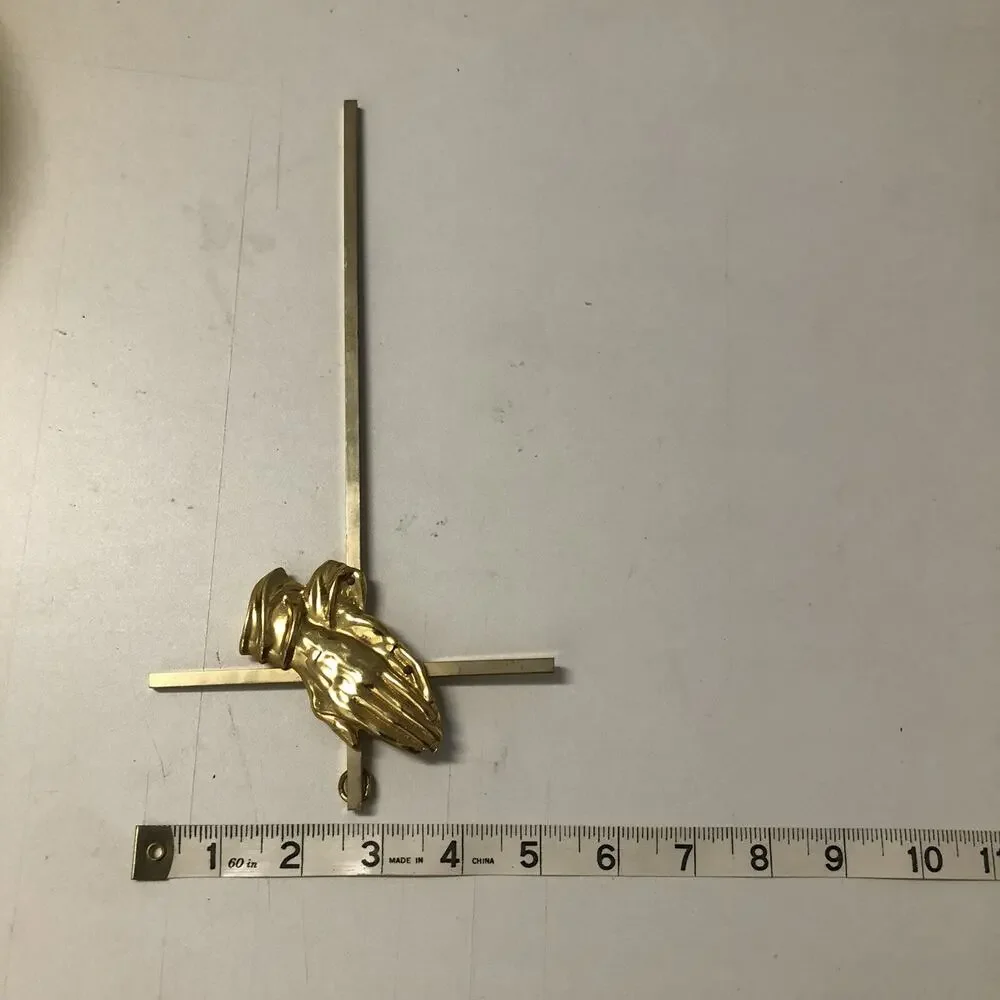 MCM Gold Tone Brass Minimalist Super Skinny Wall Cross Crucifix w/Praying Hands